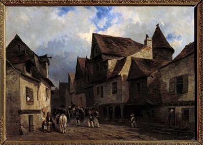 Rue de village Breton door Louis Eugene Gabriel Isabey