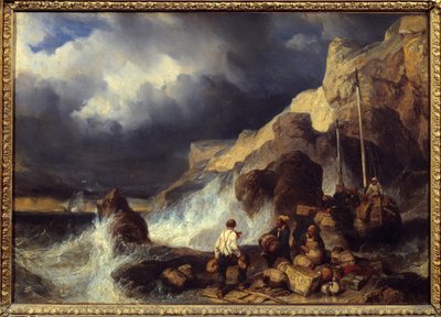 Smokkelaars die goederen vervoeren door Louis Eugene Gabriel Isabey