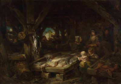 De Vismarkt, Dieppe, 1845 door Eugene Isabey