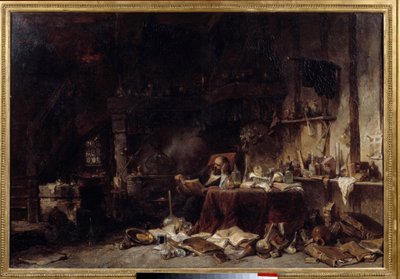 Het atelier van de alchemist door Louis Eugene Gabriel Isabey