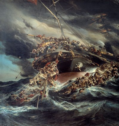 De brand van de stoomboot de Austria (detail) door Louis Eugene Gabriel Isabey