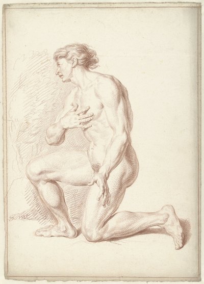 Mannelijk naakt, knielend, naar links door Louis Fabritius Dubourg