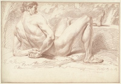 Mannelijk naakt, liggend, de armen op de rug door Louis Fabritius Dubourg