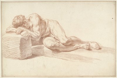 Mannelijk naakt, liggend op de zij, naar links door Louis Fabritius Dubourg