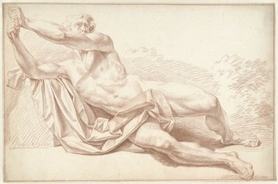Mannelijk naakt, liggend op de zij, naar links door Louis Fabritius Dubourg