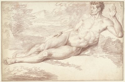 Mannelijk naakt, liggend op de zij, naar rechts door Louis Fabritius Dubourg