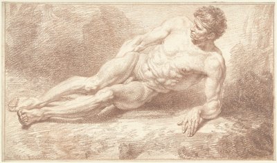 Mannelijk naakt, liggend op de zij, steunend op de linkerarm door Louis Fabritius Dubourg