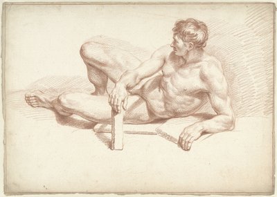 Mannelijk naakt, liggend, steunend op de linkerarm door Louis Fabritius Dubourg