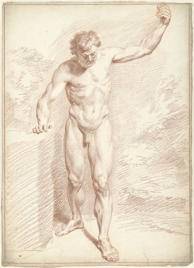 Mannelijk naakt, staand, de linkerarm geheven door Louis Fabritius Dubourg
