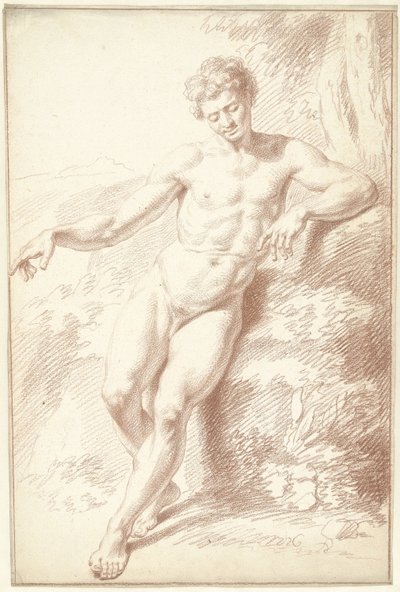 Mannelijk naakt, staand, leunend op de linkerarm door Louis Fabritius Dubourg