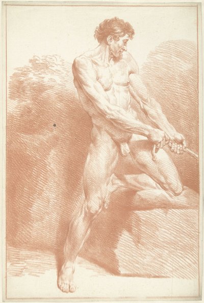 Mannelijk naakt, staand, trekkend aan een touw door Louis Fabritius Dubourg