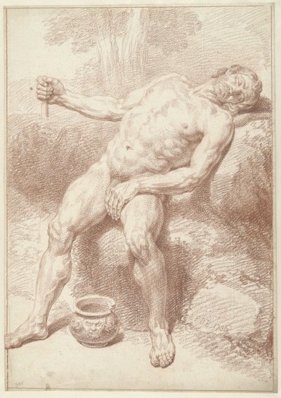 Mannelijk naakt, zittend, achterovergeleund door Louis Fabritius Dubourg