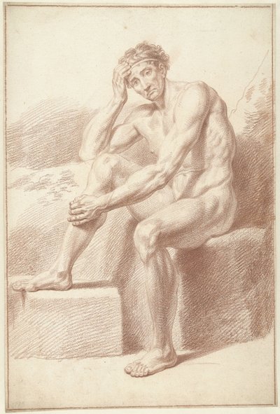 Mannelijk naakt, zittend met opgetrokken knieën door Louis Fabritius Dubourg
