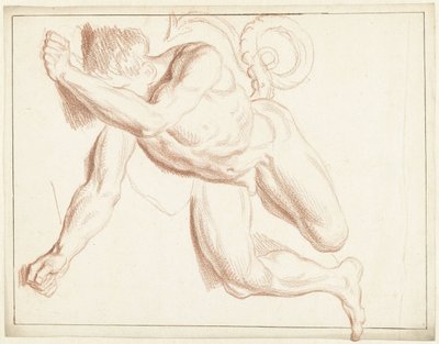 Studie van een mannelijk naakt, liggend op zijn zij door Louis Fabritius Dubourg