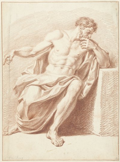 Studie van zittende man met omgeslagen draperie door Louis Fabritius Dubourg
