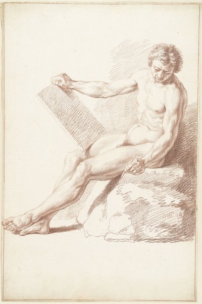 Zittend academienaakt, als tekenaar door Louis Fabritius Dubourg
