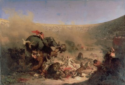 De christenen voor de beesten geworpen door de Romeinen door Louis Felix Leullier