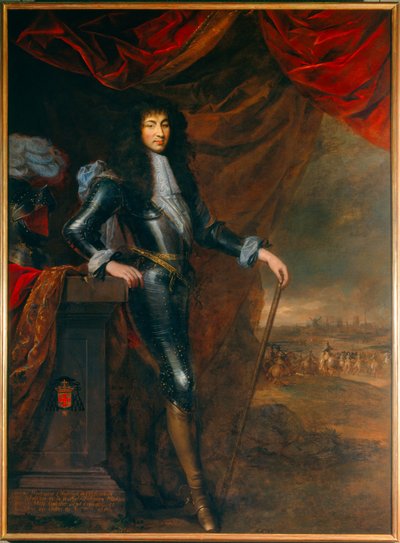 Portret ten voeten uit van Lodewijk XIV (1638 - 1715) jong in harnas door Louis Ferdinand (c.1612 89) (attr.to) Elle