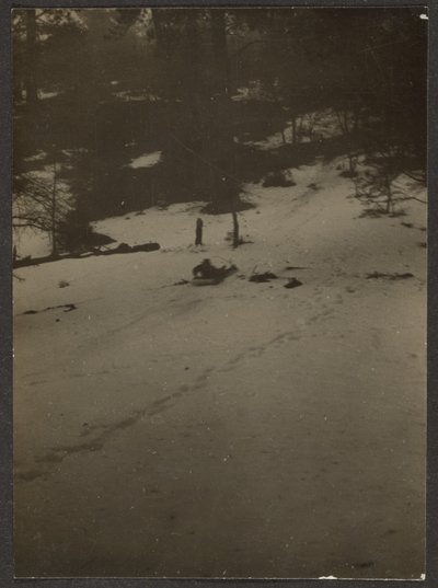 [Kind sleeën heuvel af]. door Louis Fleckenstein