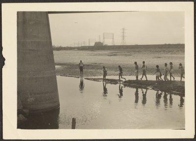 [Figures in Industrial Water Scene]. door Louis Fleckenstein