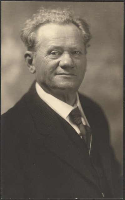 [Portret van een man in zwart gestreept pak]. door Louis Fleckenstein