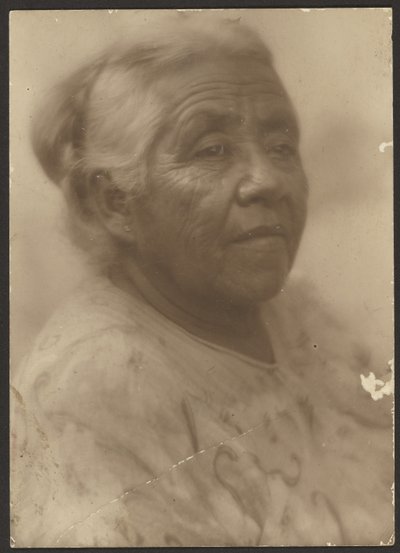 [Portret van een vrouw met gedessineerde blouse]. door Louis Fleckenstein