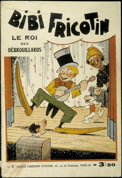 Bibi Fricotin, de koning van de oplichters (banjo spelend op het podium) - omslag van nr. 7. Door Louis Forton (1879-1934) door Louis Forton