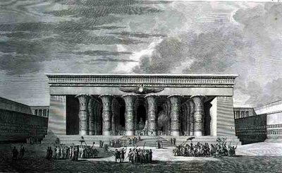 De Restauratie van een Groot Egyptisch Tempel, gegraveerd door Pierre Nicolas Ransonette uit Volume III van 