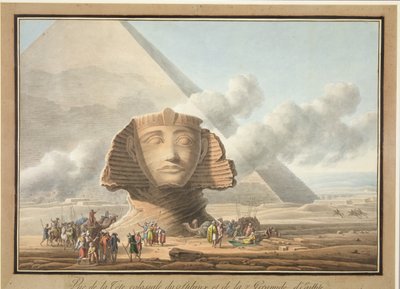 Uitzicht op het Hoofd van de Sfinx en de Piramide van Khafre, c.1790 door Louis Francois Cassas