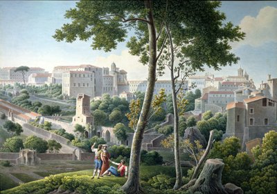 Uitzicht op de Quirinaalheuvel in Rome, met de Villa Colonna op de Achtergrond, ca.1800 door Louis Francois Cassas