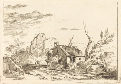 Hut bij de Brug door Louis Gabriel Moreau the Elder