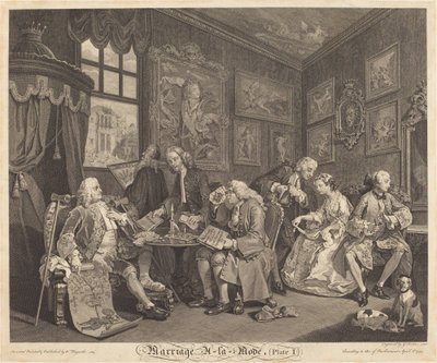 Huwelijk à la Mode: pl.1 door Louis Gerard Scotin after William Hogarth