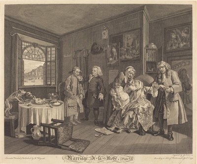 Marriage à la Mode: pl.6 door Louis Gerard Scotin after William Hogarth