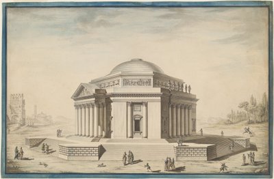 Hexagonale Tempel in een Italiaans Landschap door Louis Gustave Taraval