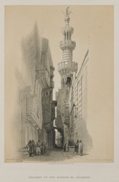 Egypte en Nubië, Deel III: De Minaret van de Moskee El Rhamree, 1848 door Louis Haghe