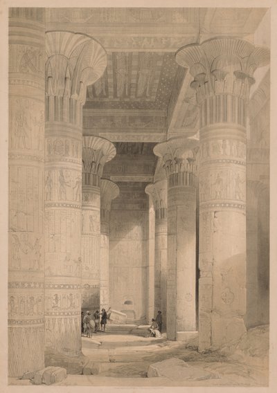 Egypte en Nubië: Deel I - Frontispice, Uitzicht onder het Grote Portiek, Philae door Louis Haghe