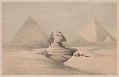 Egypte en Nubië: Deel I - Nr. 18, De Grote Sfinx, Piramides van Gizeh, vooraanzicht, 1839 door Louis Haghe