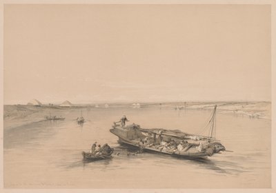 Egypte en Nubië: Deel I - Nr. 4, Slavenboten op de Nijl, Uitzicht naar de Piramides van Dashour en Saccara door Louis Haghe