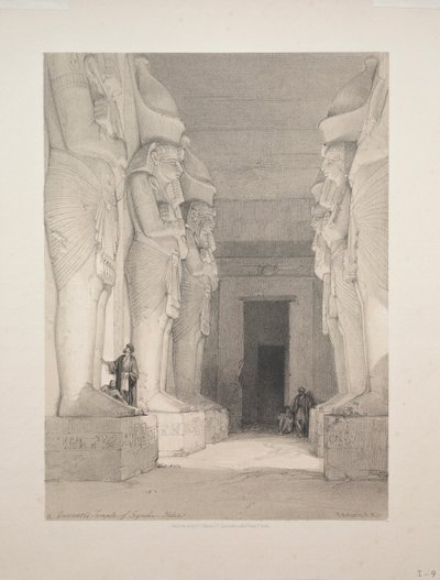 Egypte en Nubië: Deel I - Nr. 9, Uitgegraven Tempel van Gyrshe, Nubië, 1838 door Louis Haghe