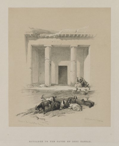 Egypte en Nubië, Deel I: Ingang van de grotten van Beni-Hasan door Louis Haghe