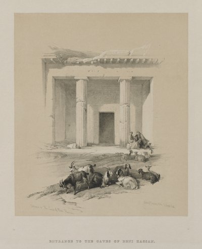 Egypte en Nubië, Deel I: Ingang naar de Grotten van Beni-Hasan, 1847 door Louis Haghe
