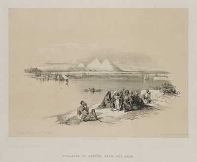 Egypte en Nubië, Deel I: Piramides van Geezeh, vanaf de Nijl, 1846 door Louis Haghe