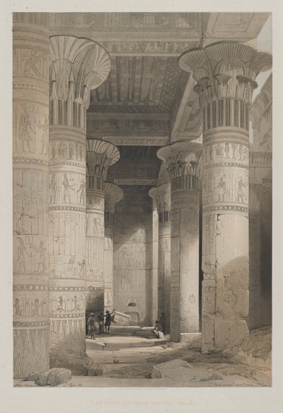 Egypte en Nubië, Deel I: Uitzicht onder de grote portiek van de tempel, Philae door Louis Haghe