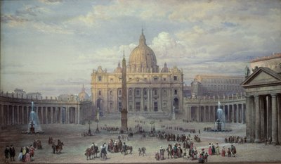 Exterieur van St. Pieter, Rome, vanaf het Piazza door Louis Haghe