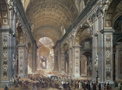 Interieur van de Sint-Pietersbasiliek, Rome, 1867 door Louis Haghe