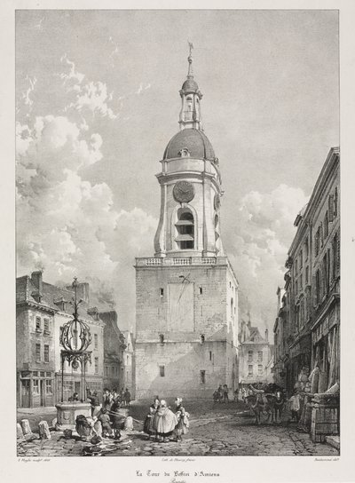 Pittoreske en Romantische Reizen in Oud Frankrijk, Picardië: De Belfortoren van Amiens door Louis Haghe