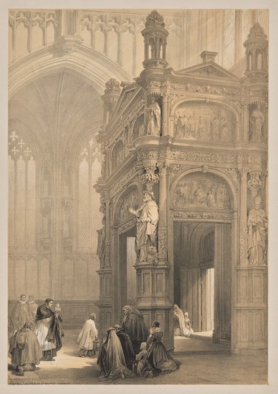 Schetsen in België en Duitsland, Tweede Serie: Nr. 20 - Portaal, Kerk van St. Pieter, Leuven door Louis Haghe