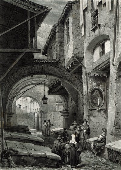 Het getto, Rome, gegraveerd door S.V. Hunt, Cassell und Company, 1847 door Louis Haghe