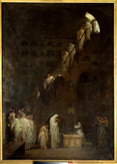 Begrafenis bij het Columbarium van het Huis van de Cesars in Rome, Porte Capene in Rome. door Louis Hector Leroux