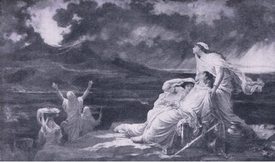 Herculaneum: De uitbarsting van de Vesuvius, illustratie uit De Wereldbibliotheek van Beste Boeken, ca. 1940 door Louis Hector Leroux